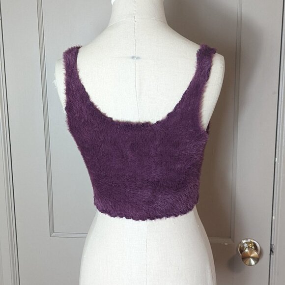 UO Fuzzy Crop Lena Tank Urban Outfitters Top Burgundy - Picture 4 of 7